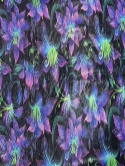 Pattern of colorful flowers on a black background