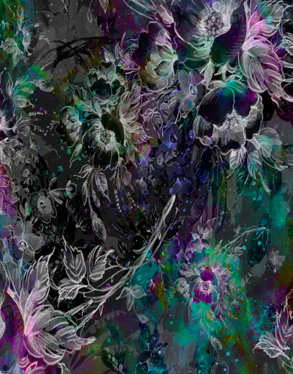 Colorful floral pattern with a dark background