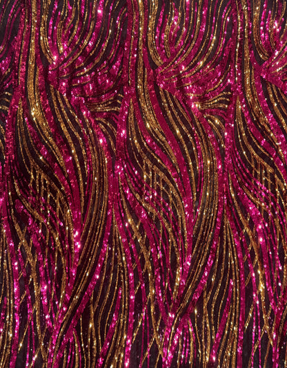 Pink and gold wavy patterned fabric